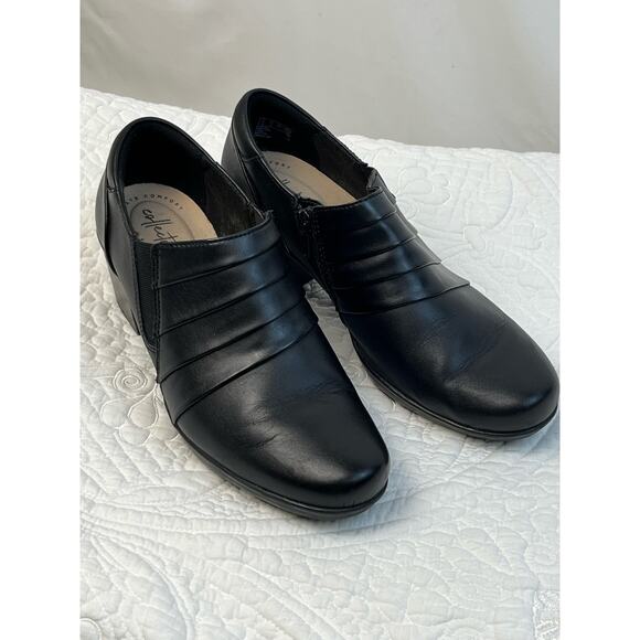 Clarks Collection Women's Size 8.5 Black Leather Slip On Clog Business Heel - Picture 1 of 9